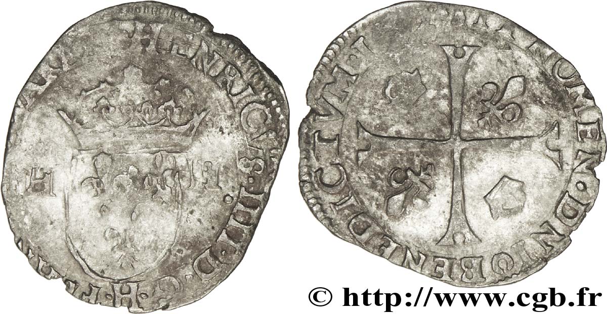 HENRI IV LE GRAND Douzain aux deux H, 2e type 1592 La Rochelle TB+/TTB