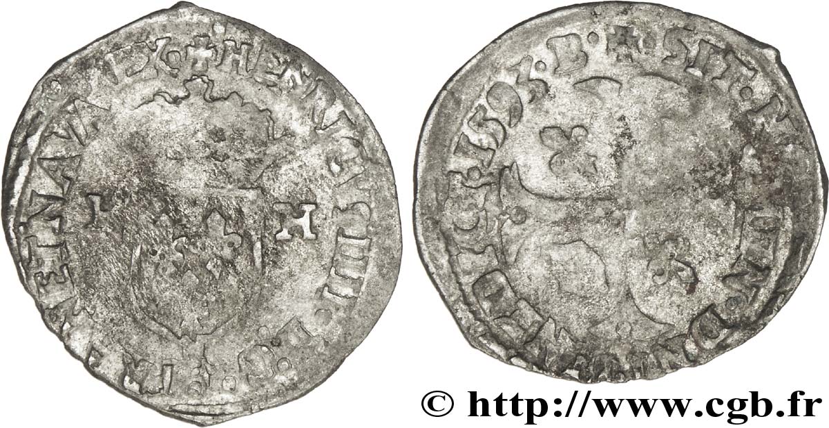 HENRI IV LE GRAND Douzain aux deux H, 2e type 1593 Montpellier TB