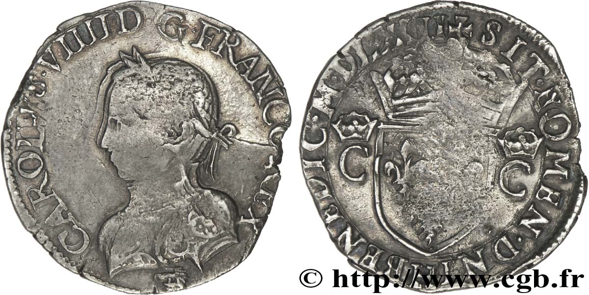 CHARLES IX Demi-teston, 2e type 1562 La Rochelle TB+/TTB