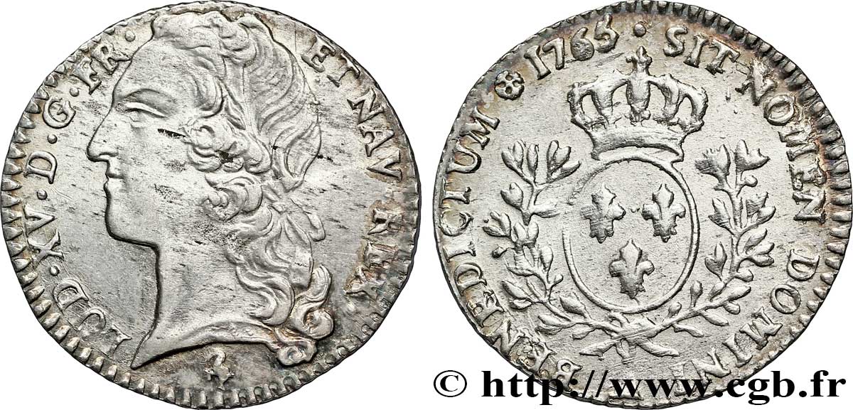 LOUIS XV DIT LE BIEN AIMÉ Dixième d&nbsp;écu aux branches d’olivier, tête ceinte d’un bandeau 1765 Paris SUP