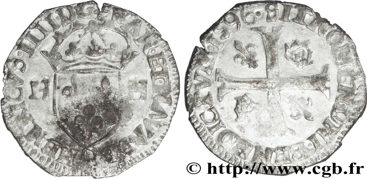 HENRI IV LE GRAND Douzain aux deux H, 2e type, (faux d’époque ?) 1596 Riom TTB+