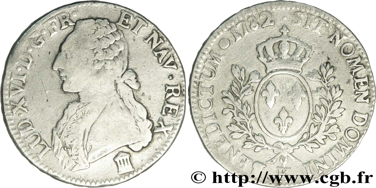 LOUIS XVI Écu aux branches d&nbsp;olivier 1782 Bordeaux TB