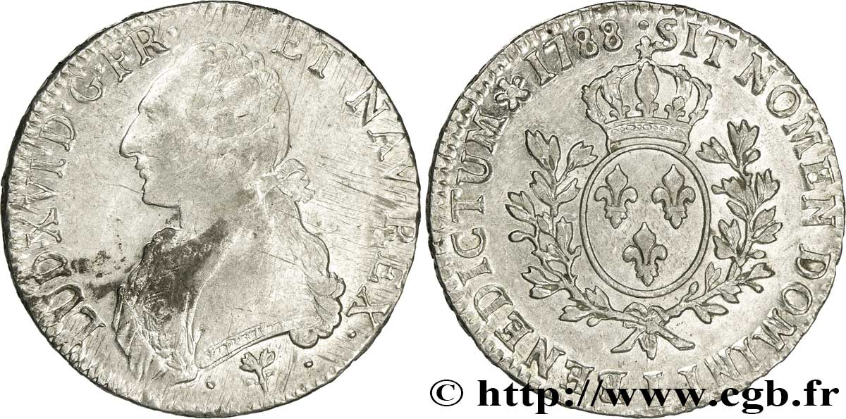 LOUIS XVI Écu aux branches d olivier 1788 Bayonne SS/VZ