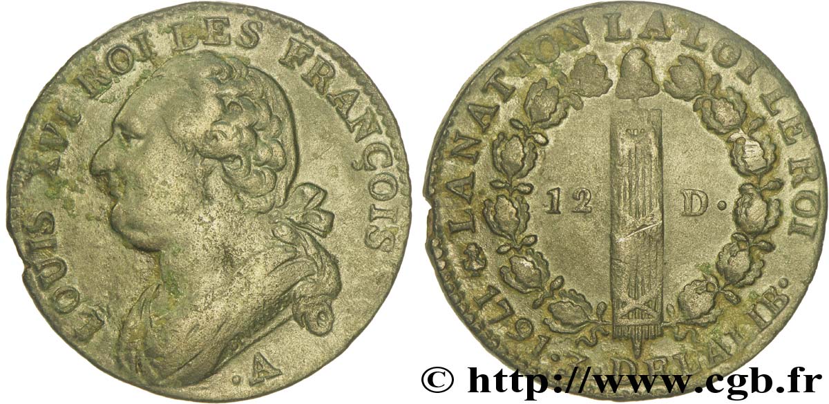 LOUIS XVI (MONARQUE CONSTITUTIONNEL)  12 deniers dit  au faisceau , type FRANCOIS 1791 Paris TB+