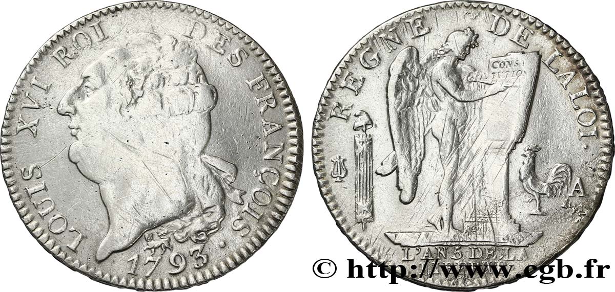 LOUIS XVI (MONARQUE CONSTITUTIONNEL)  Écu dit  au génie , légende FRANÇOIS 1793 Paris TTB