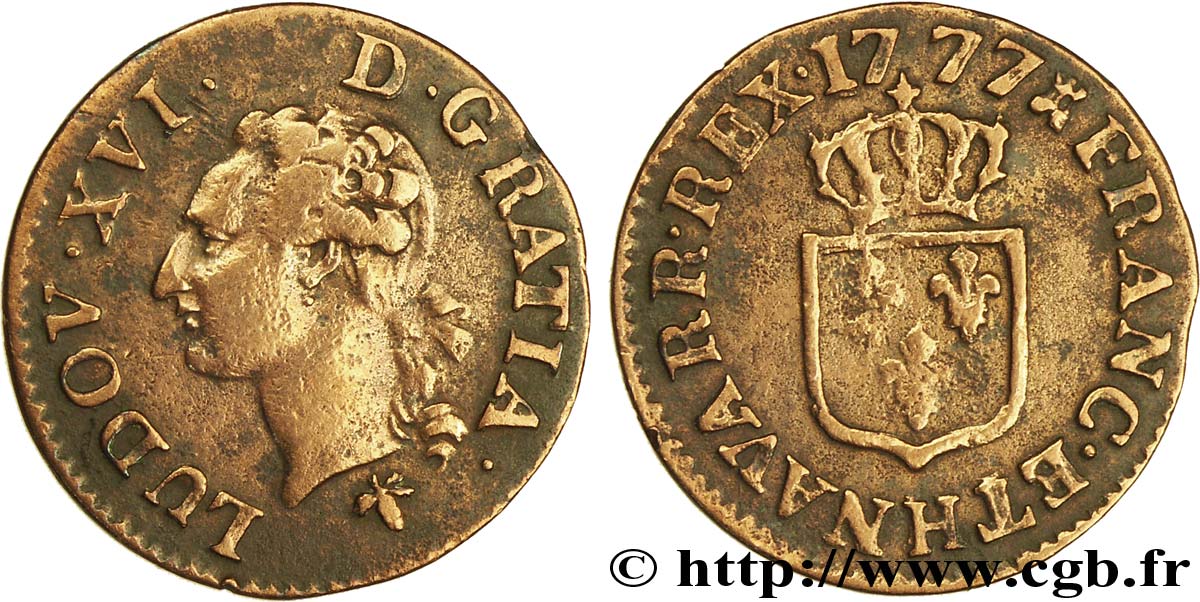 LOUIS XVI Liard dit “à l&nbsp;écu” 1777 La Rochelle TTB