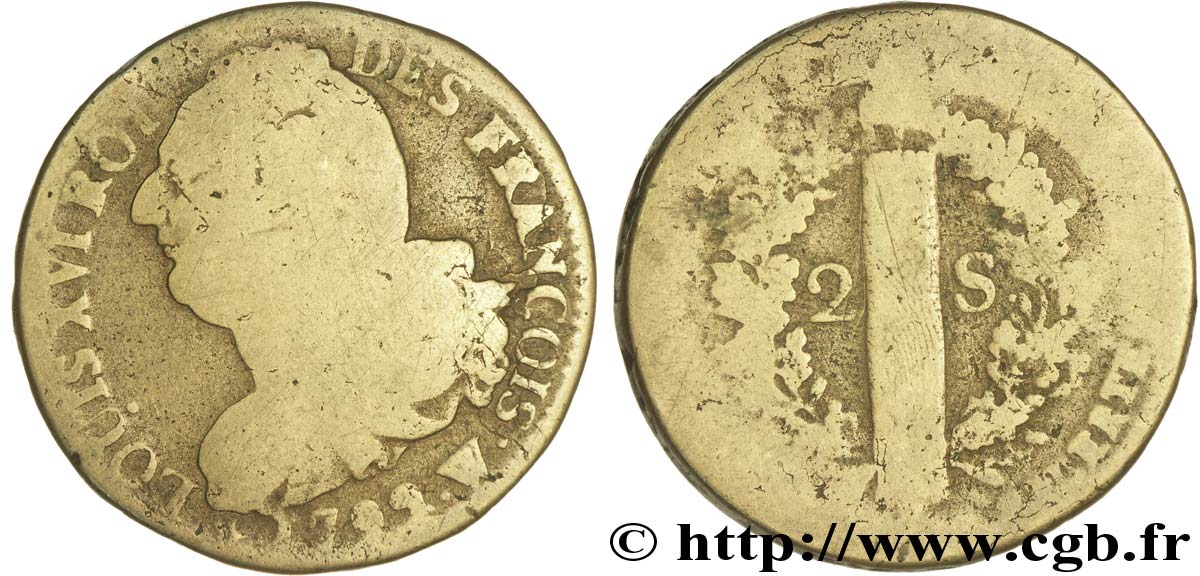 LOUIS XVI (MONARQUE CONSTITUTIONNEL)  2 sols dit  au faisceau , type FRANÇOIS 1792 Lille B/AB