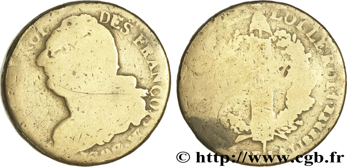 LOUIS XVI (MONARQUE CONSTITUTIONNEL)  2 sols dit  au faisceau , type FRANÇOIS 1792 Lille AB