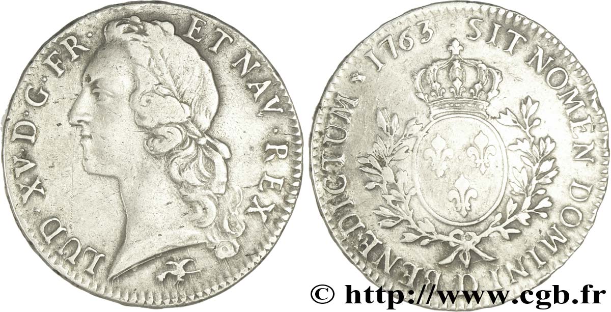 LOUIS XV DIT LE BIEN AIMÉ Écu aux branches d’olivier, tête ceinte d’un ...