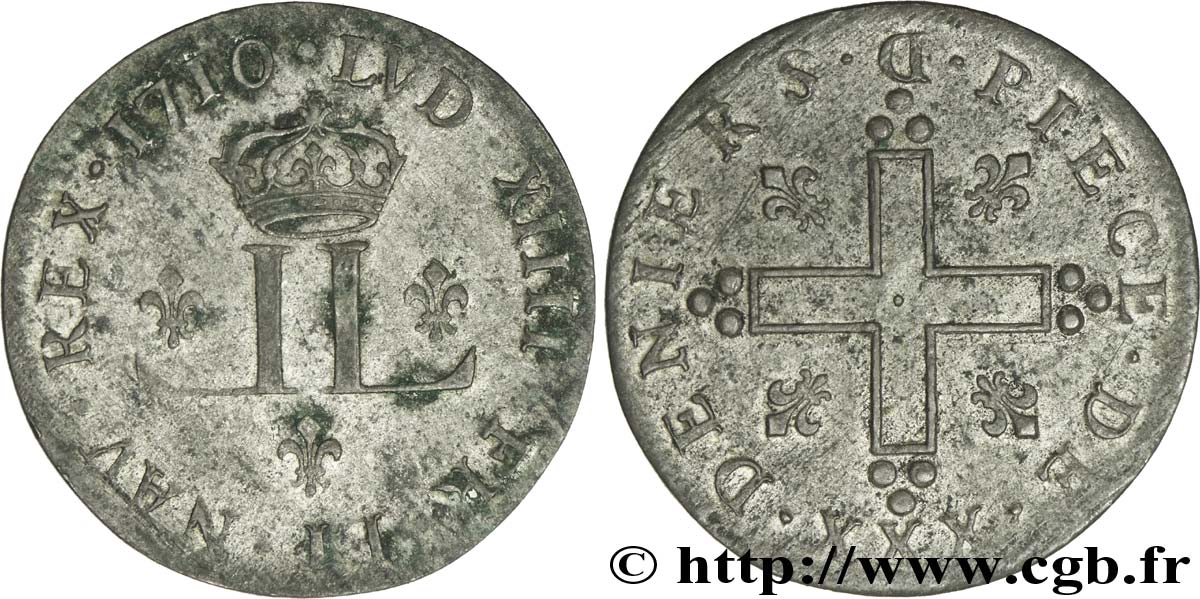 LOUIS XIV LE GRAND OU LE ROI SOLEIL XXX deniers 1710 Lyon TTB/TTB+