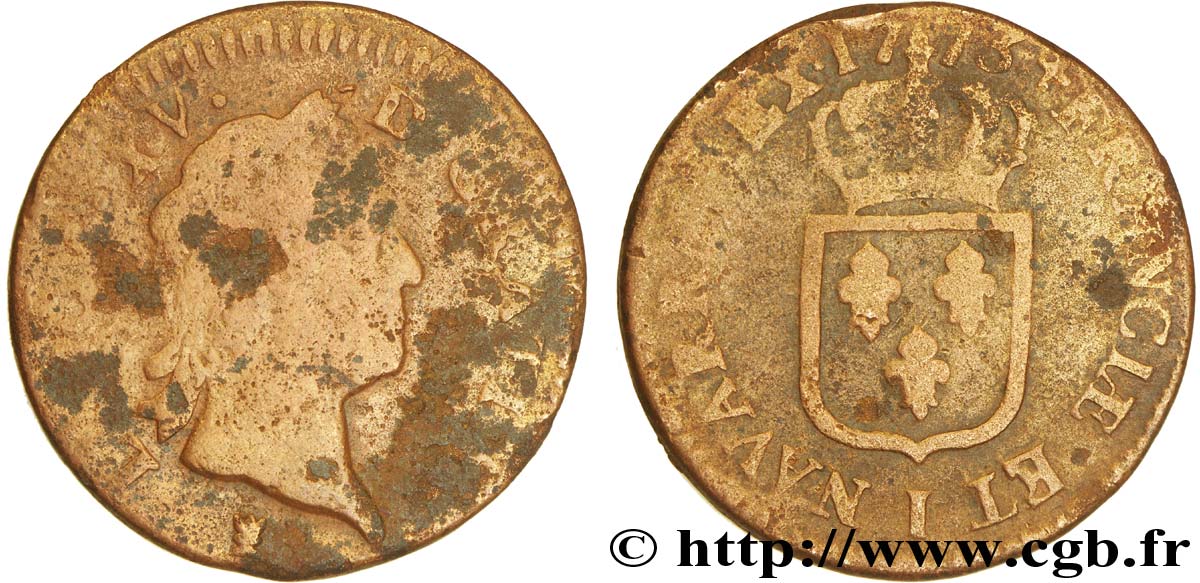 LOUIS XV DIT LE BIEN AIMÉ Sol dit &nbsp;à la vieille tête&nbsp; 1773 Limoges AB
