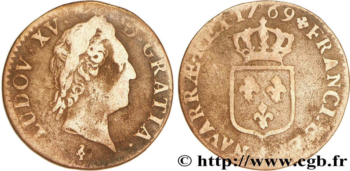 LOUIS XV DIT LE BIEN AIMÉ Demi-sol dit &nbsp;à la vieille tête&nbsp; 1769 Paris B+