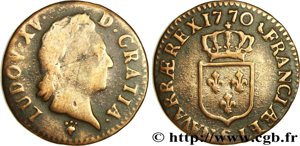 LOUIS XV DIT LE BIEN AIMÉ Demi-sol dit  à la vieille tête  1770 Reims B+/TB+