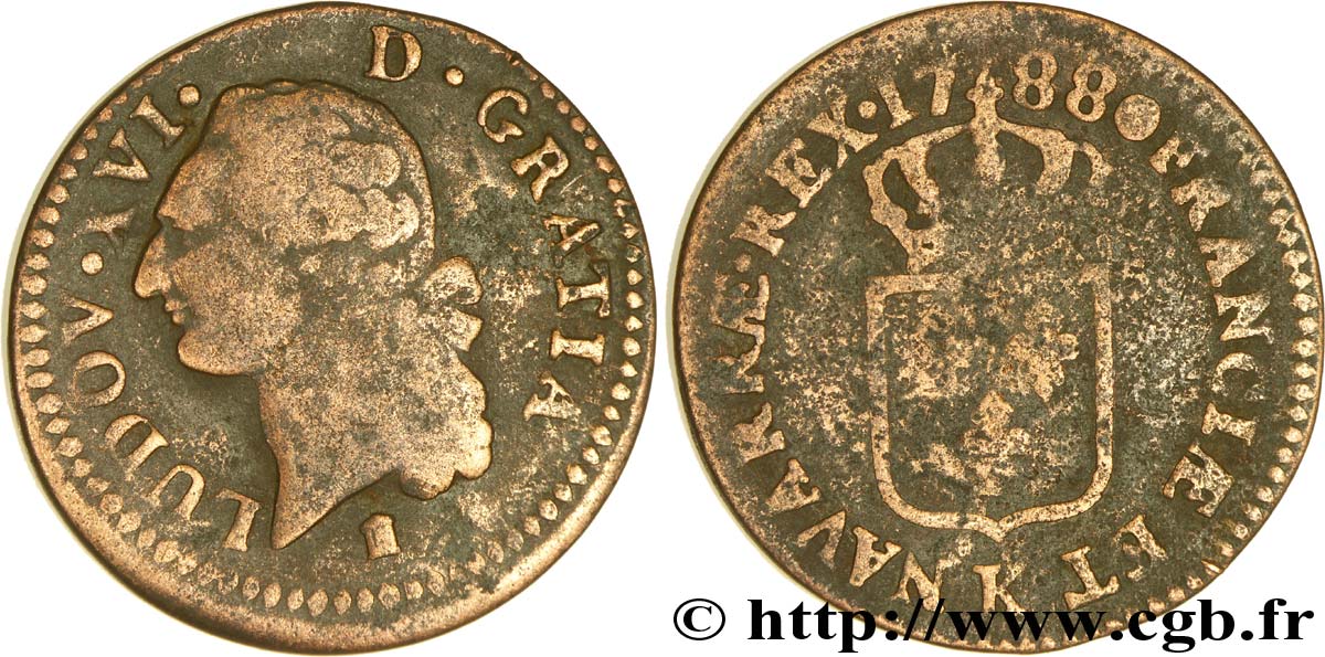 LOUIS XVI Sol dit &nbsp;à l&nbsp;écu&nbsp; 1788 Bordeaux B+
