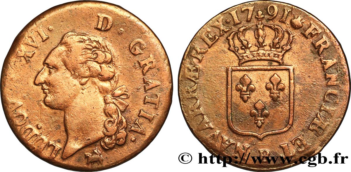 LOUIS XVI Sol dit  à l écu  1791 Rouen TTB