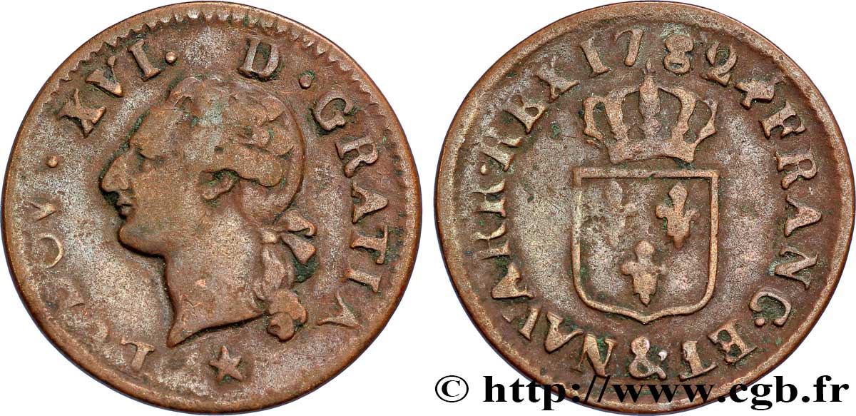 LOUIS XVI Liard dit “à l écu” 1782 Aix-en-Provence TB+/TB