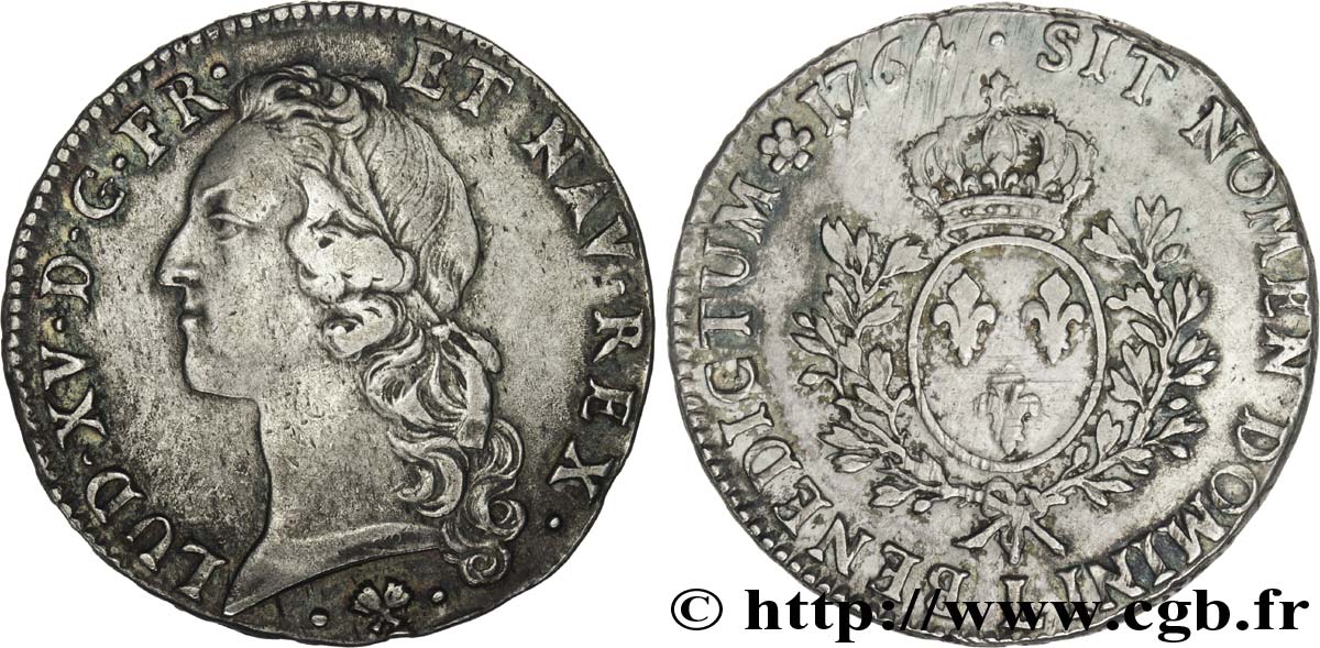 LOUIS XV DIT LE BIEN AIMÉ Écu aux branches d’olivier, tête ceinte d’un bandeau 1764 Bayonne TTB