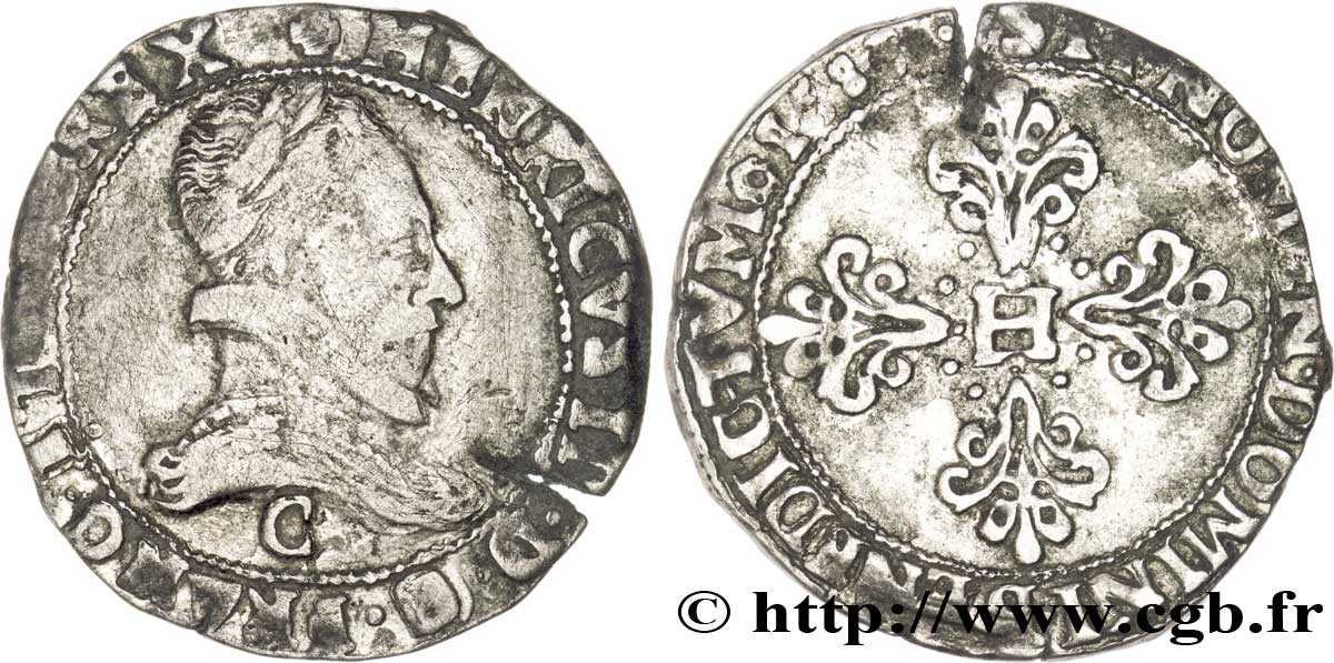 HENRI III Franc au col plat 1583 Saint-Lô TB+/TTB