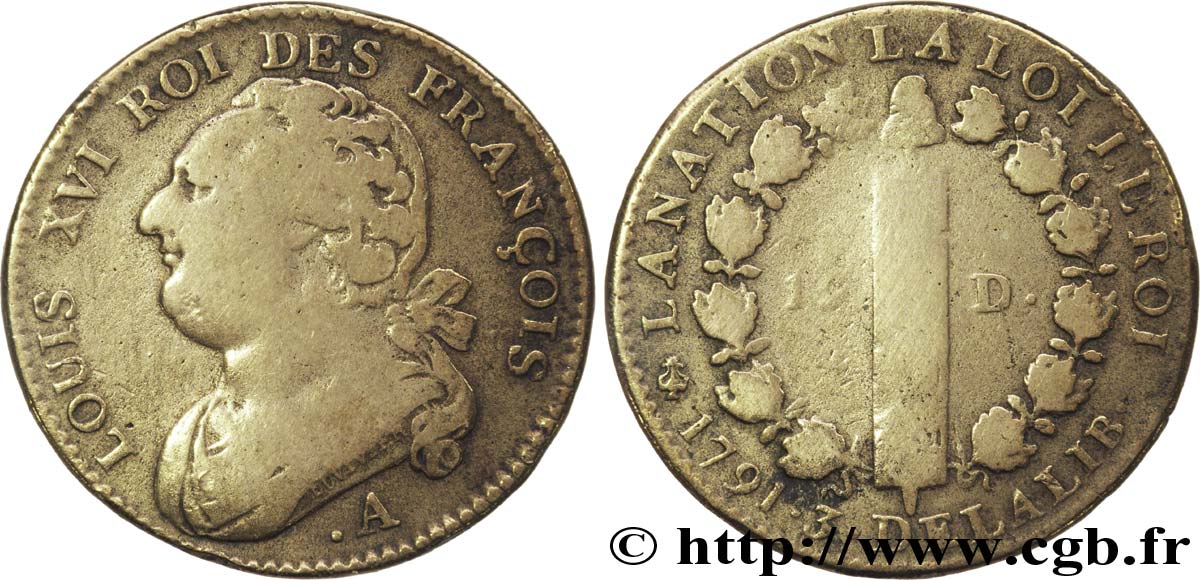 LOUIS XVI (MONARQUE CONSTITUTIONNEL)  12 deniers dit  au faisceau , type FRANCOIS 1791 Paris B+