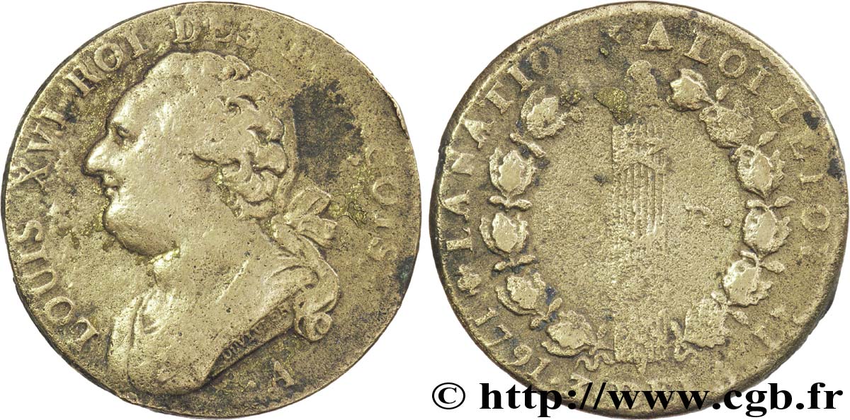 LOUIS XVI (MONARQUE CONSTITUTIONNEL)  12 deniers dit  au faisceau , type FRANCOIS 1791 Paris B+