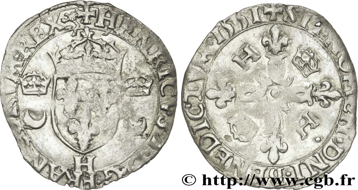 HENRI II Douzain aux croissants 1551 La Rochelle TB+