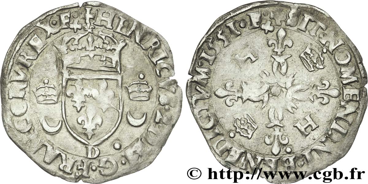 HENRI II Douzain aux croissants 1551 Lyon TB+