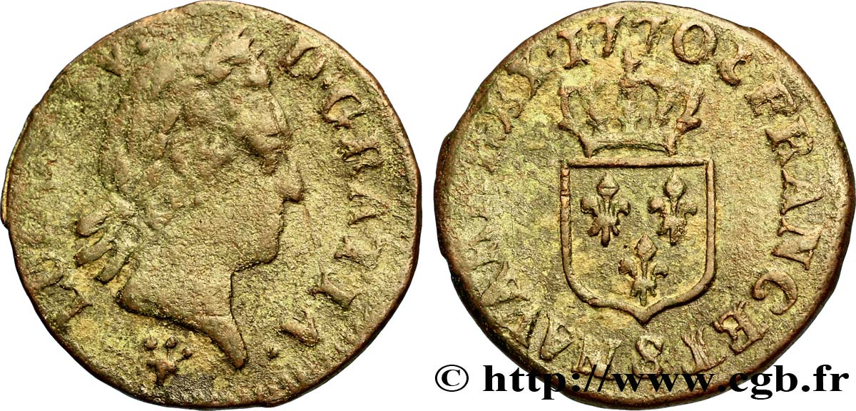 LOUIS XV DIT LE BIEN AIMÉ Liard dit  à la vieille tête  1770 Reims AB/B