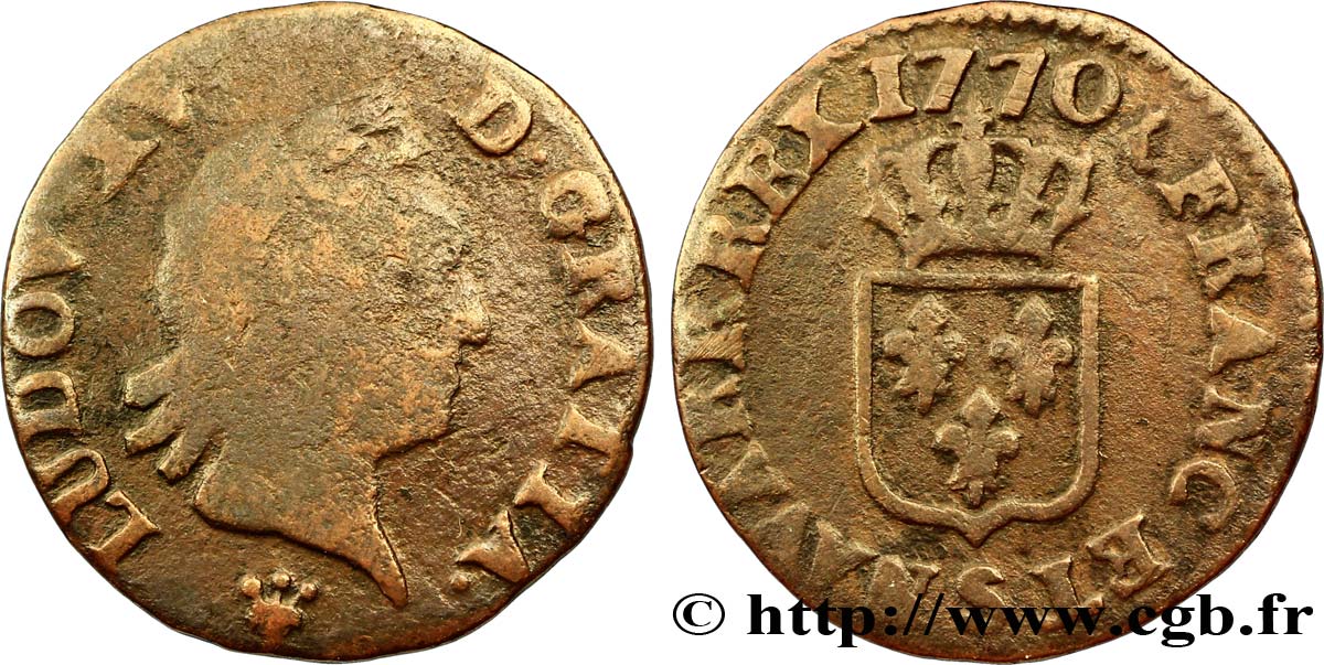 LOUIS XV DIT LE BIEN AIMÉ Liard dit  à la vieille tête  1770 Reims AB/B+