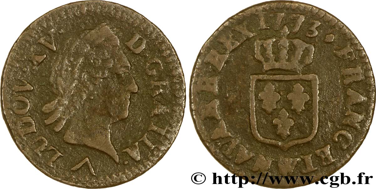 LOUIS XV DIT LE BIEN AIMÉ Liard dit &nbsp;à la vieille tête&nbsp; 1773 Lille TB+