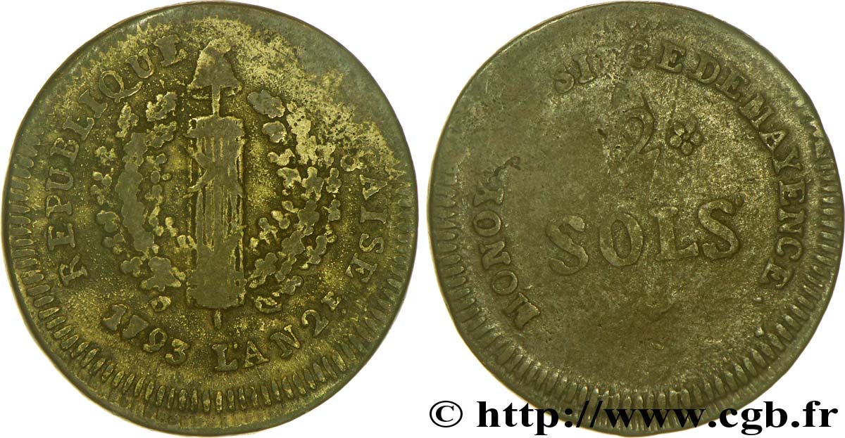 SIÈGE DE MAYENCE 2 sols 1793 Mayence B+
