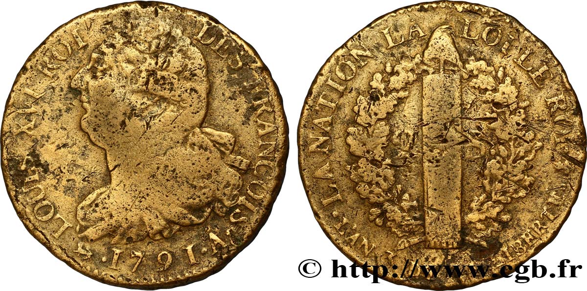 LOUIS XVI 2 sols dit  au faisceau , type FRANÇOIS 1791 Paris SGE