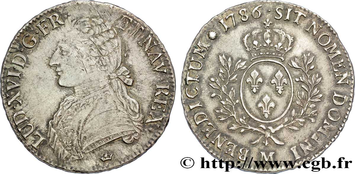 LOUIS XVI Écu aux branches d&nbsp;olivier 1786 Toulouse TTB/TTB+
