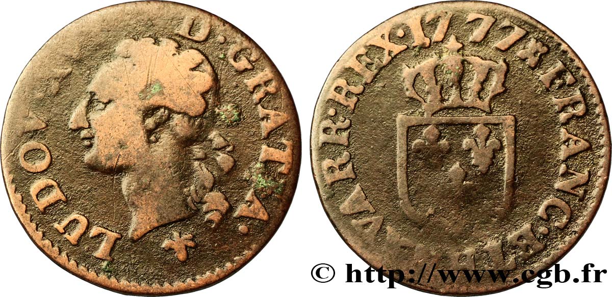 LOUIS XVI Liard dit “à l écu” 1777 La Rochelle TB