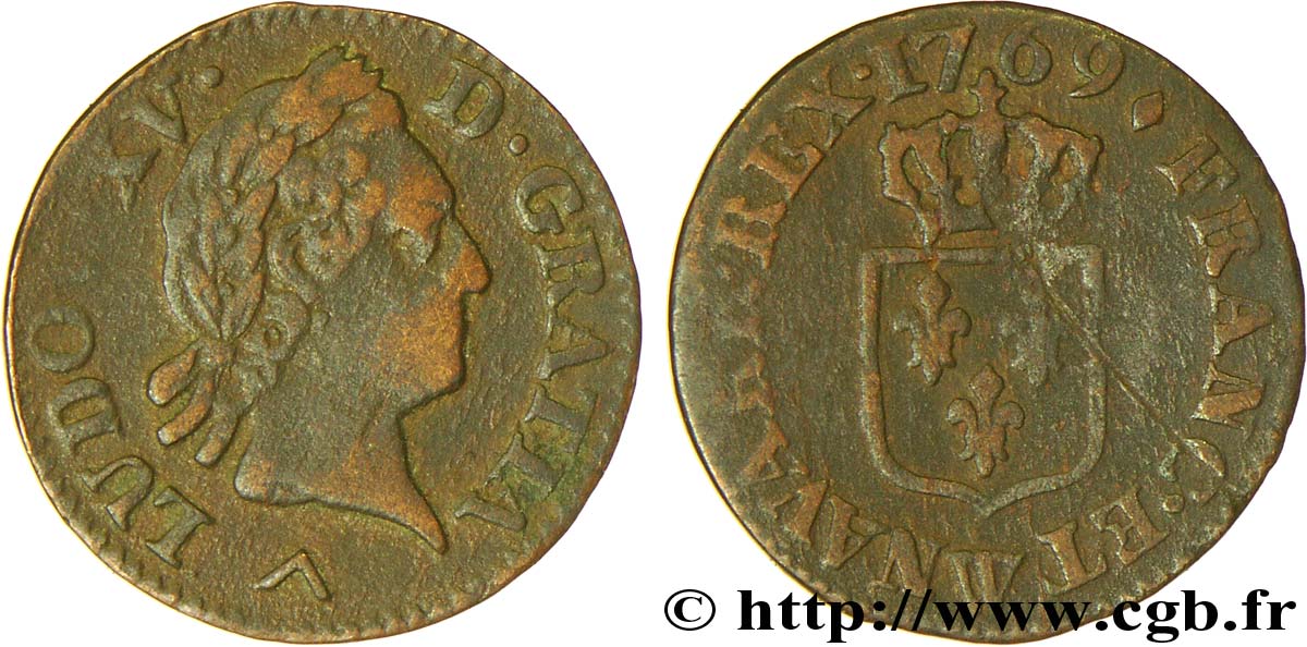 LOUIS XV DIT LE BIEN AIMÉ Liard dit &nbsp;à la vieille tête&nbsp; 1769 Lille TB+/TB