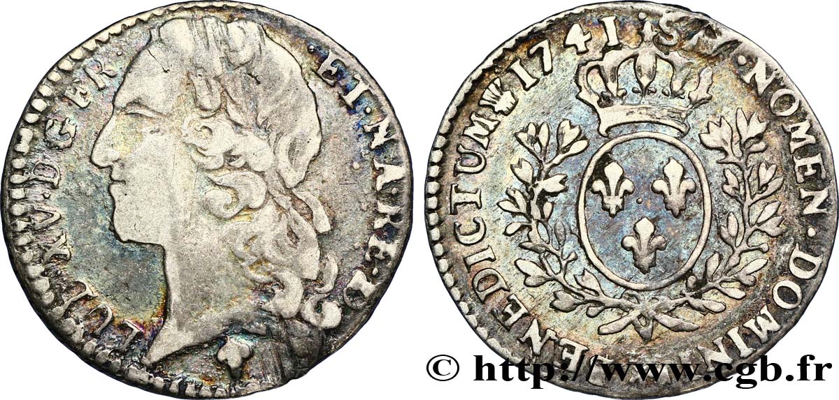 LOUIS XV DIT LE BIEN AIMÉ Dixième d&nbsp;écu aux branches d’olivier, tête ceinte d’un bandeau 1741 Pau TB+