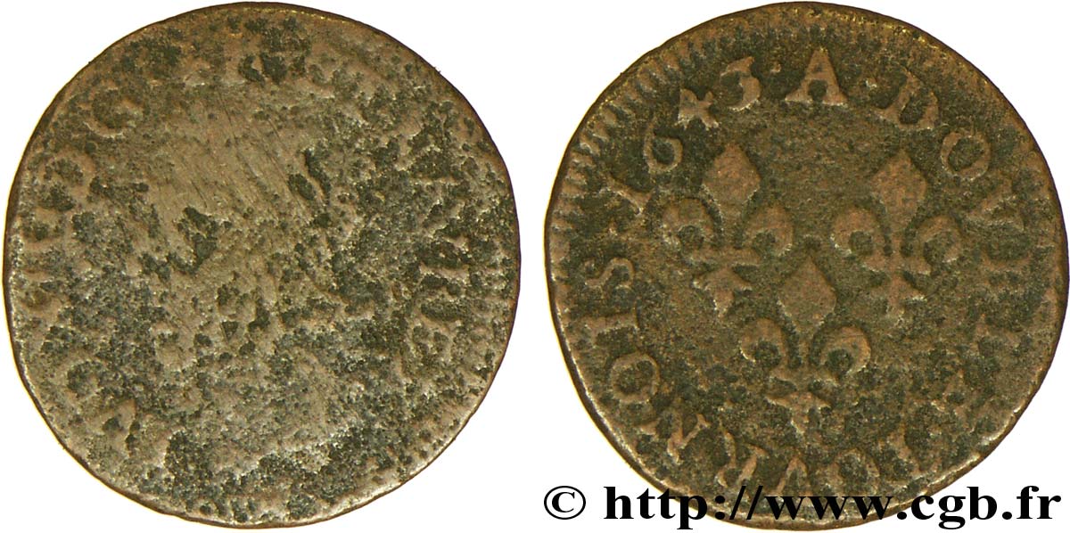 LOUIS XIII LE JUSTE Double tournois, type de Warin 1643 Corbeil AB/B