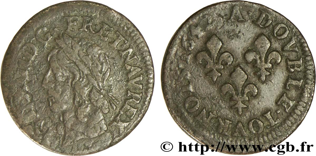 LOUIS XIII Double tournois, type de Warin 1642 Corbeil VF/XF