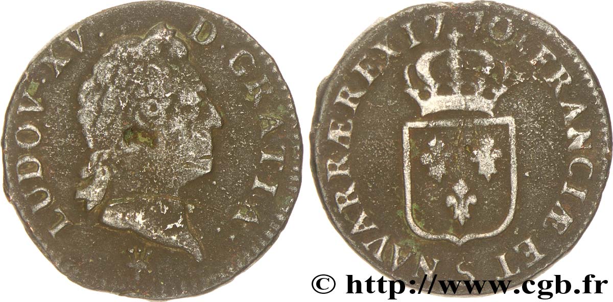 LOUIS XV DIT LE BIEN AIMÉ Sol dit &nbsp;à la vieille tête&nbsp; 1770 Reims B+