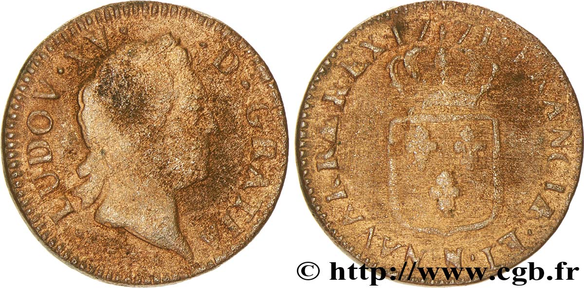LOUIS XV DIT LE BIEN AIMÉ Sol dit &nbsp;à la vieille tête&nbsp; 1771 Montpellier TB