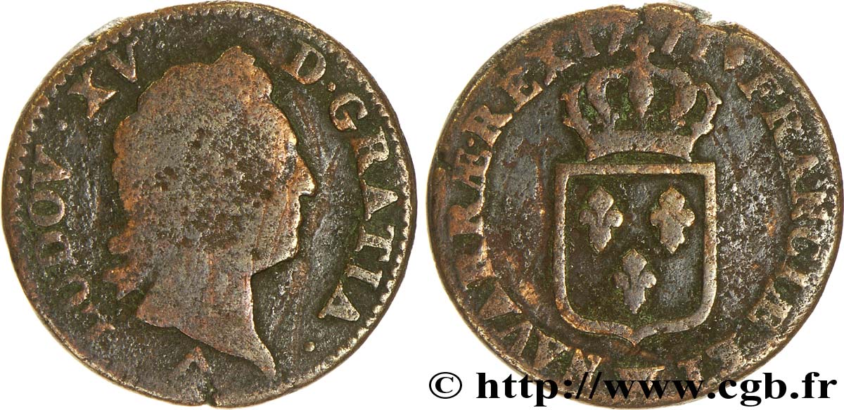 LOUIS XV DIT LE BIEN AIMÉ Sol dit &nbsp;à la vieille tête&nbsp; 1771 Lille B/B+