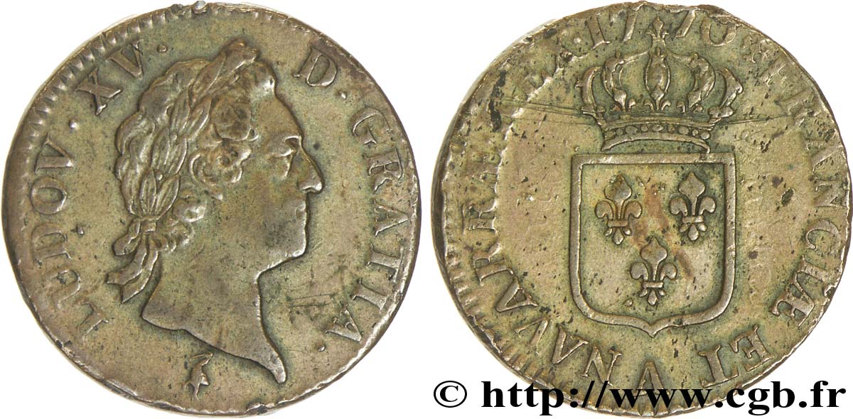 LOUIS XV DIT LE BIEN AIMÉ Sol dit &nbsp;à la vieille tête&nbsp; 1770 Paris TTB