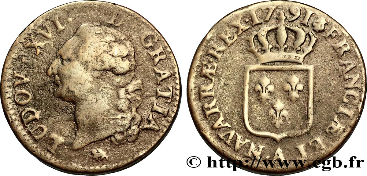 LOUIS XVI Sol dit  à l écu  1791 Paris TB+