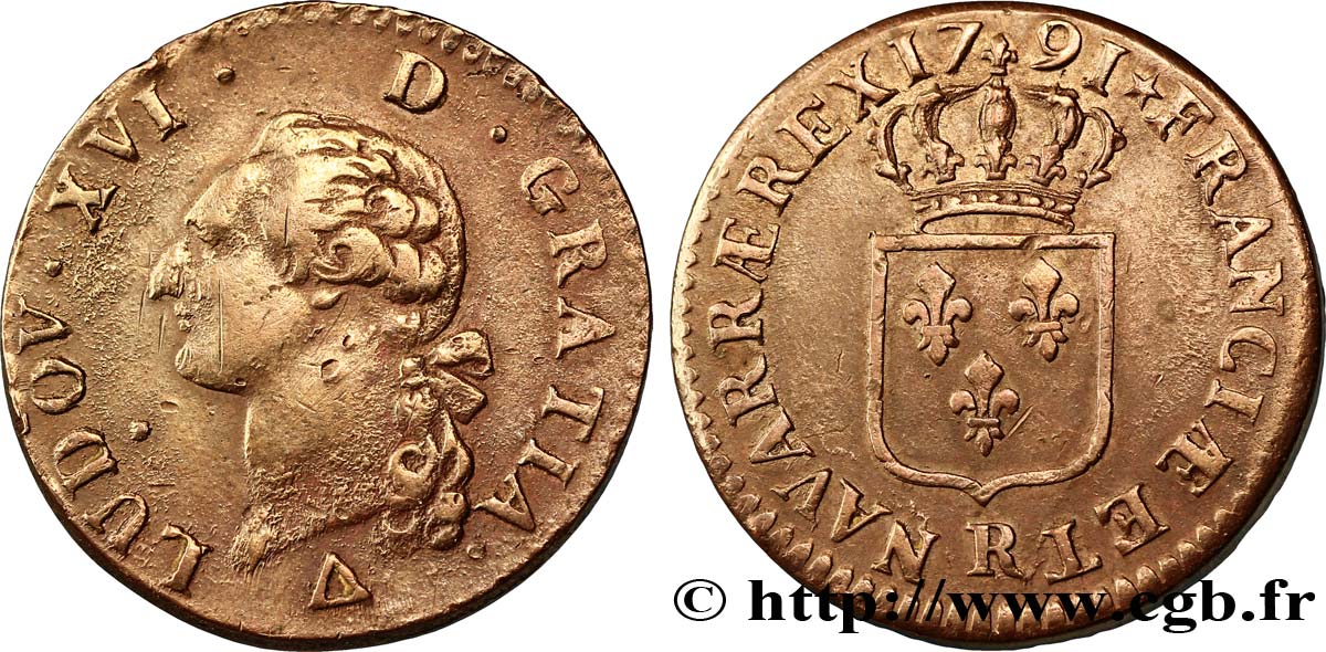 LOUIS XVI Sol dit  à l écu  1791 Orléans TTB+
