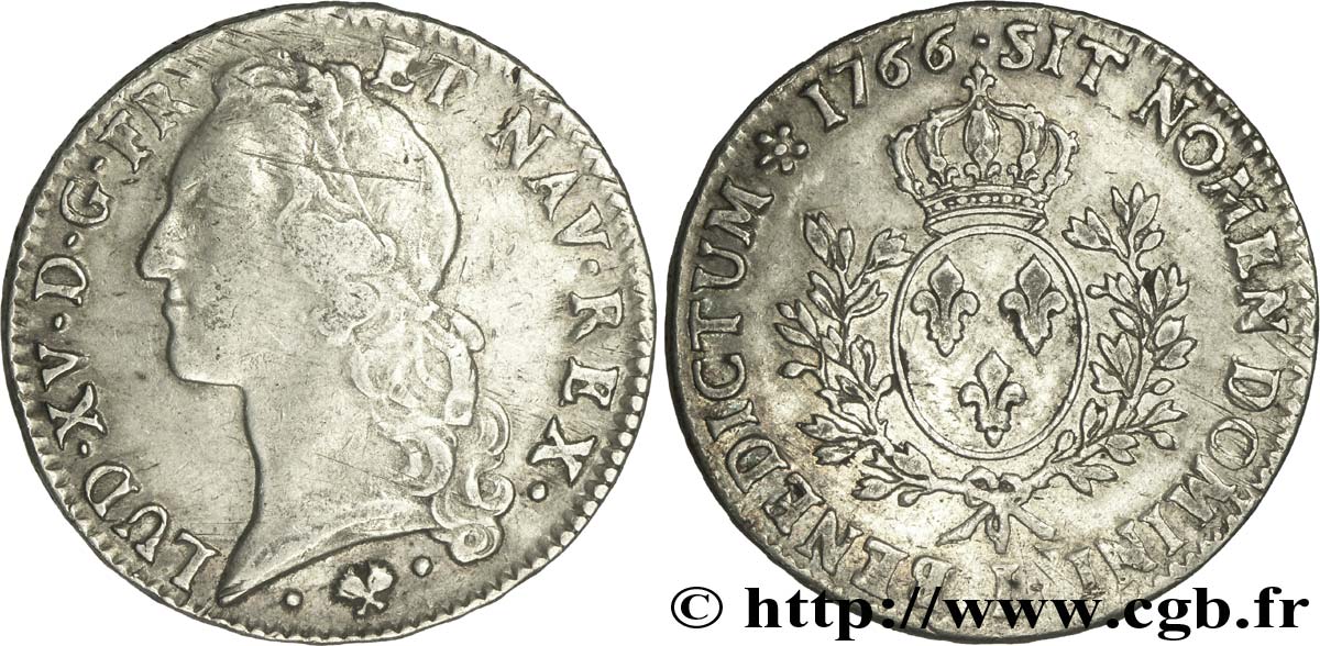 LOUIS XV DIT LE BIEN AIMÉ Écu aux branches d’olivier, tête ceinte d’un bandeau 1766 Bayonne TTB