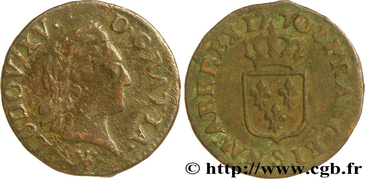 LOUIS XV DIT LE BIEN AIMÉ Liard dit  à la vieille tête  1770 Reims B+/TB