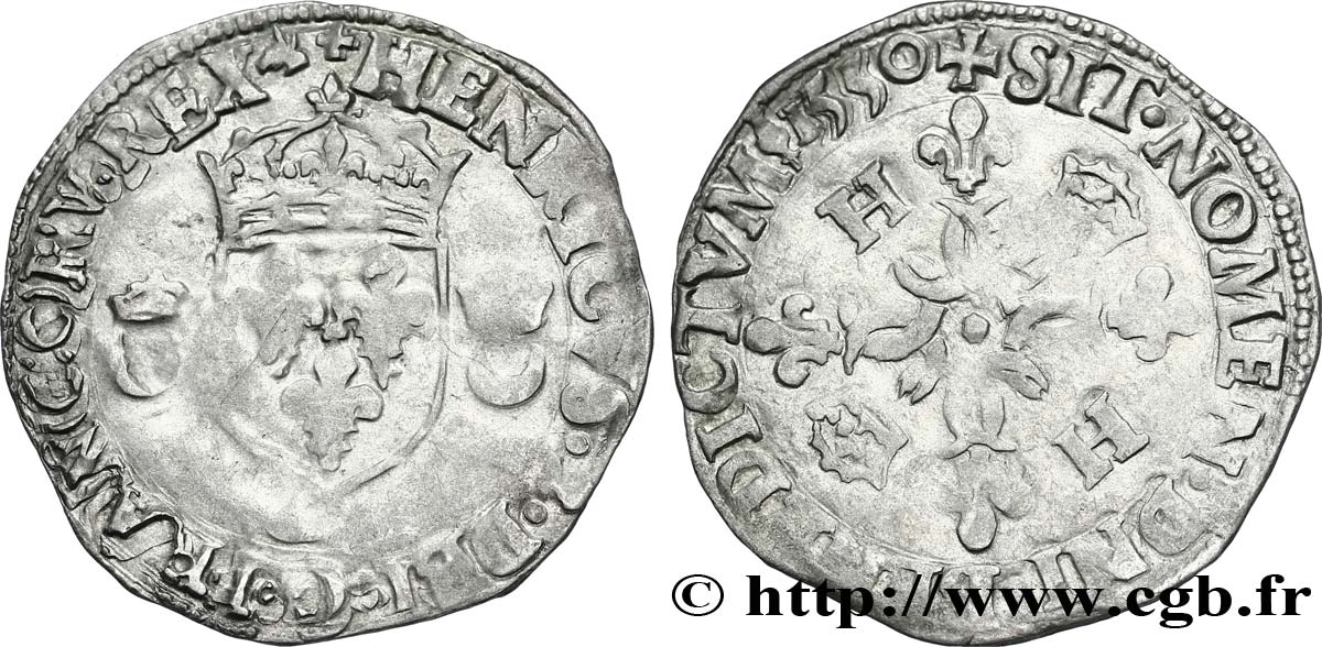 HENRI II Douzain aux croissants 1550 Saint-Lô TB+/TTB