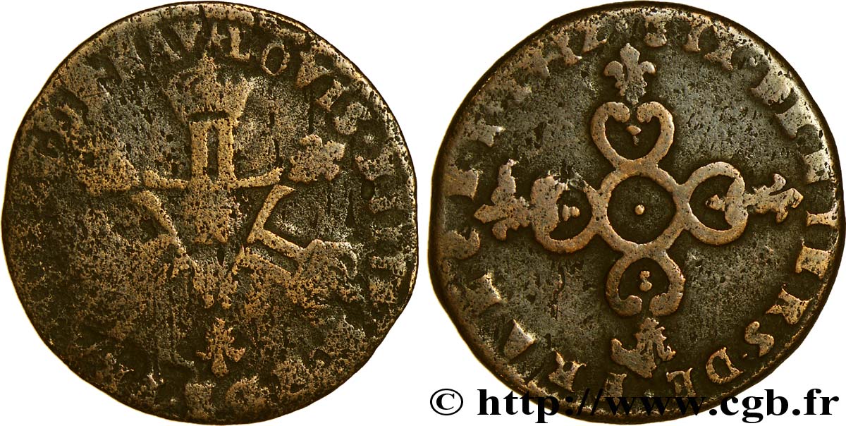 LOUIS XIV LE GRAND OU LE ROI SOLEIL Pièce de six deniers 1712 Montpellier B/B+