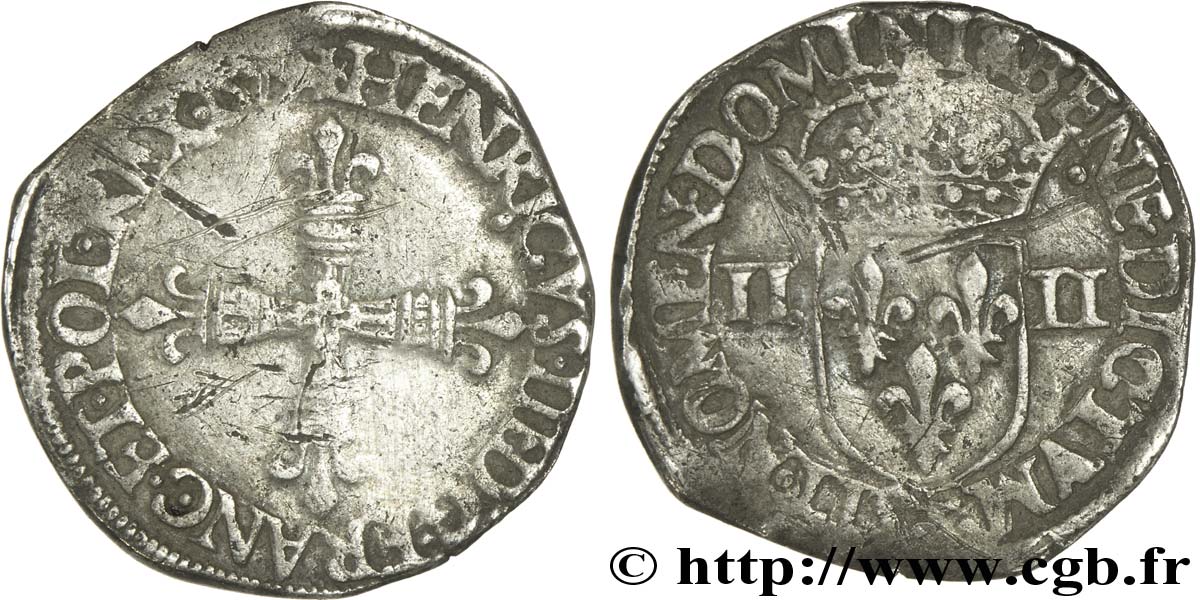 HENRY III Quart d écu, croix de face 1579 Nantes q.BB