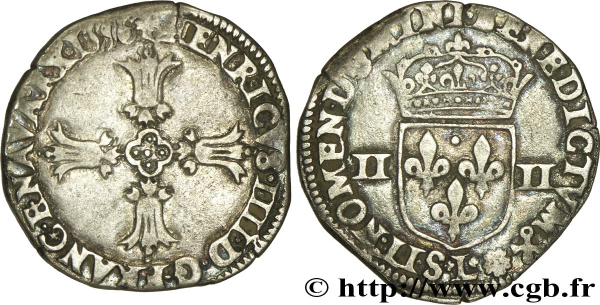 HENRI IV LE GRAND Quart d&nbsp;écu, croix feuillue de face 1596 Bayonne TTB