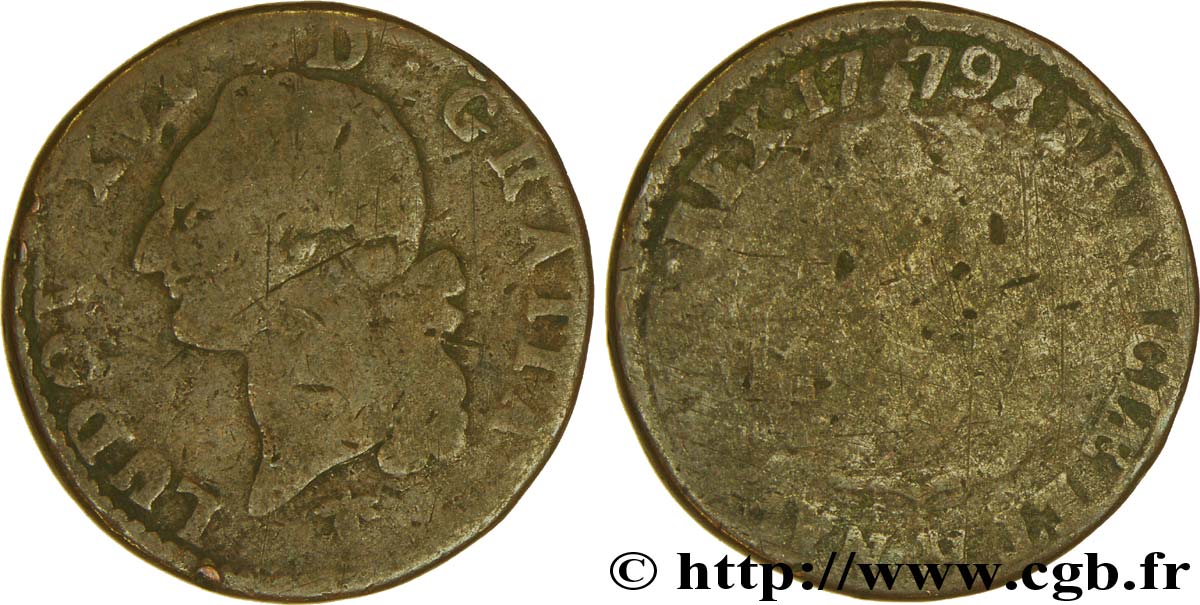 LOUIS XVI Sol dit  à l écu  1779 La Rochelle AB